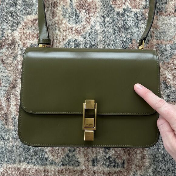Saint Laurent Le Carre Leather Satchel Shoulder Bag Women's HTF Green Authentic - Picture 3 of 11